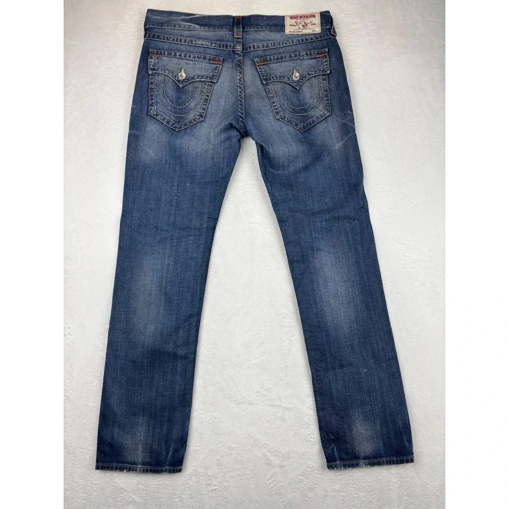 True Religion Men's 36x36 Jeans Dark Skinny Washed Distressed Denim